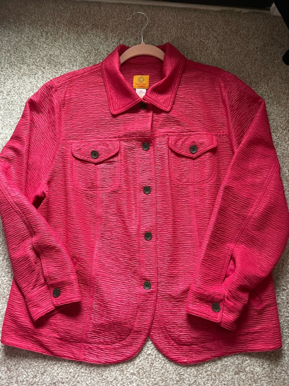 Ruby Rd. Textured Red Button-Front Jacket - 18 - Picture 2 of 6